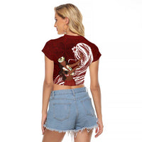 Tahiti Islands Polynesian Plumeria Raglan Cropped T Shirt Tahitian Vahine 'Ote'a - Scarlet