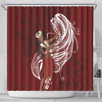 Tahiti Islands Polynesian Plumeria Shower Curtain Tahitian Vahine 'Ote'a - Scarlet