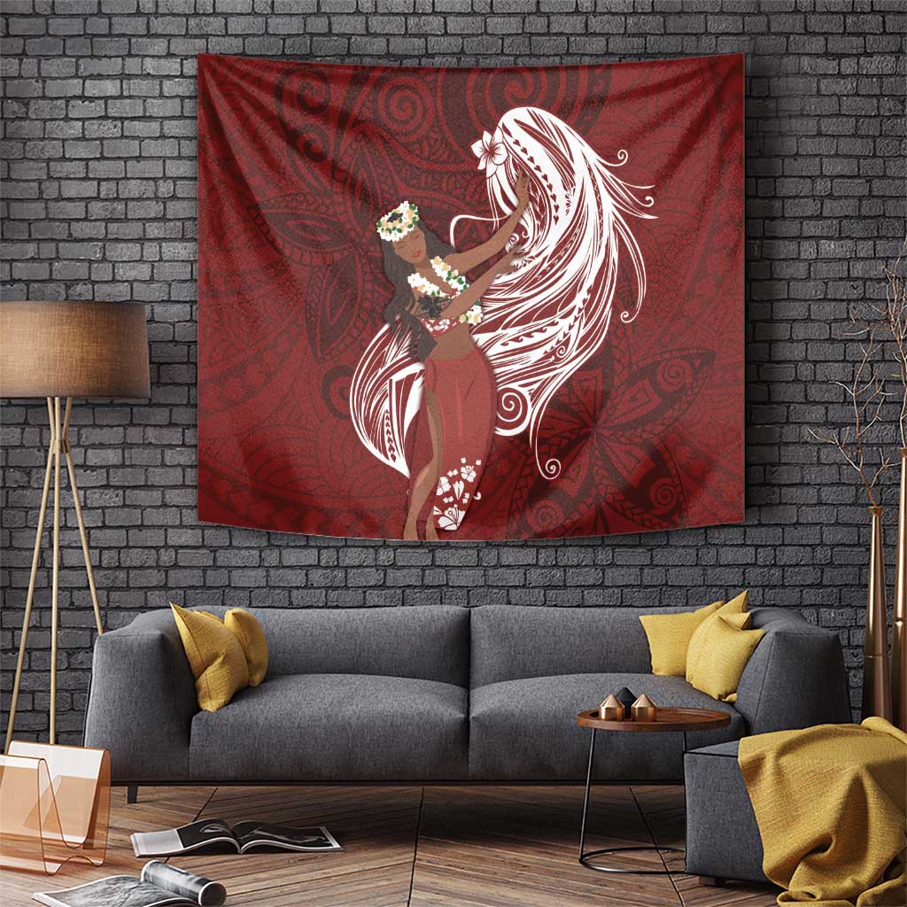 Tahiti Islands Polynesian Plumeria Tapestry Tahitian Vahine 'Ote'a - Scarlet LT7 - Polynesian Pride
