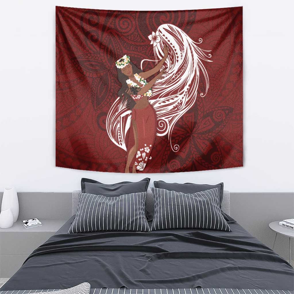 Tahiti Islands Polynesian Plumeria Tapestry Tahitian Vahine 'Ote'a - Scarlet LT7 - Polynesian Pride