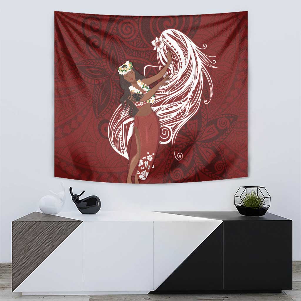 Tahiti Islands Polynesian Plumeria Tapestry Tahitian Vahine 'Ote'a - Scarlet LT7 - Polynesian Pride