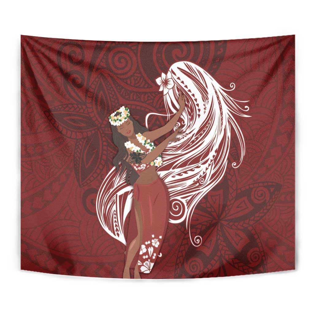 Tahiti Islands Polynesian Plumeria Tapestry Tahitian Vahine 'Ote'a - Scarlet LT7 - Polynesian Pride