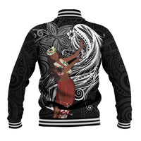 Tahiti Islands Polynesian Plumeria Baseball Jacket Tahitian Vahine 'Ote'a - Black