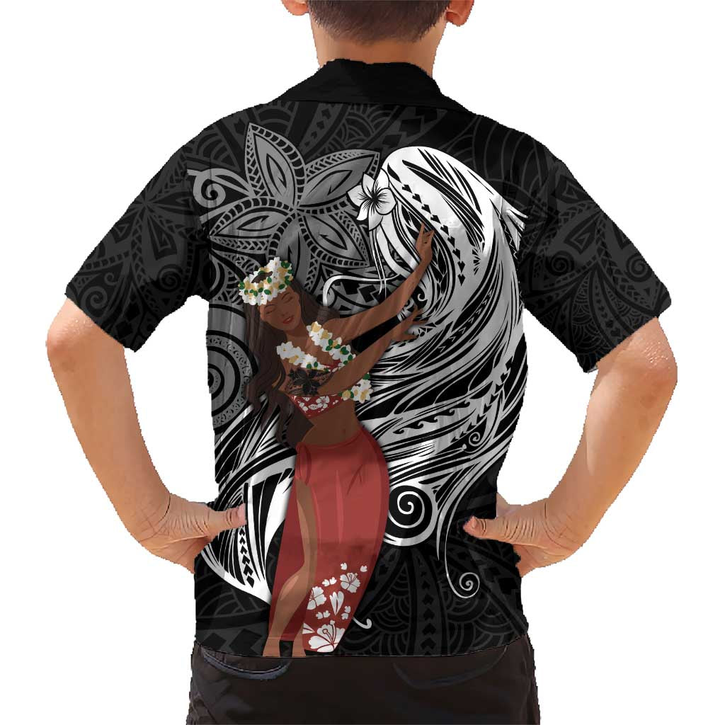 Tahiti Islands Polynesian Plumeria Family Matching Short Sleeve Bodycon Dress and Hawaiian Shirt Tahitian Vahine 'Ote'a - Black