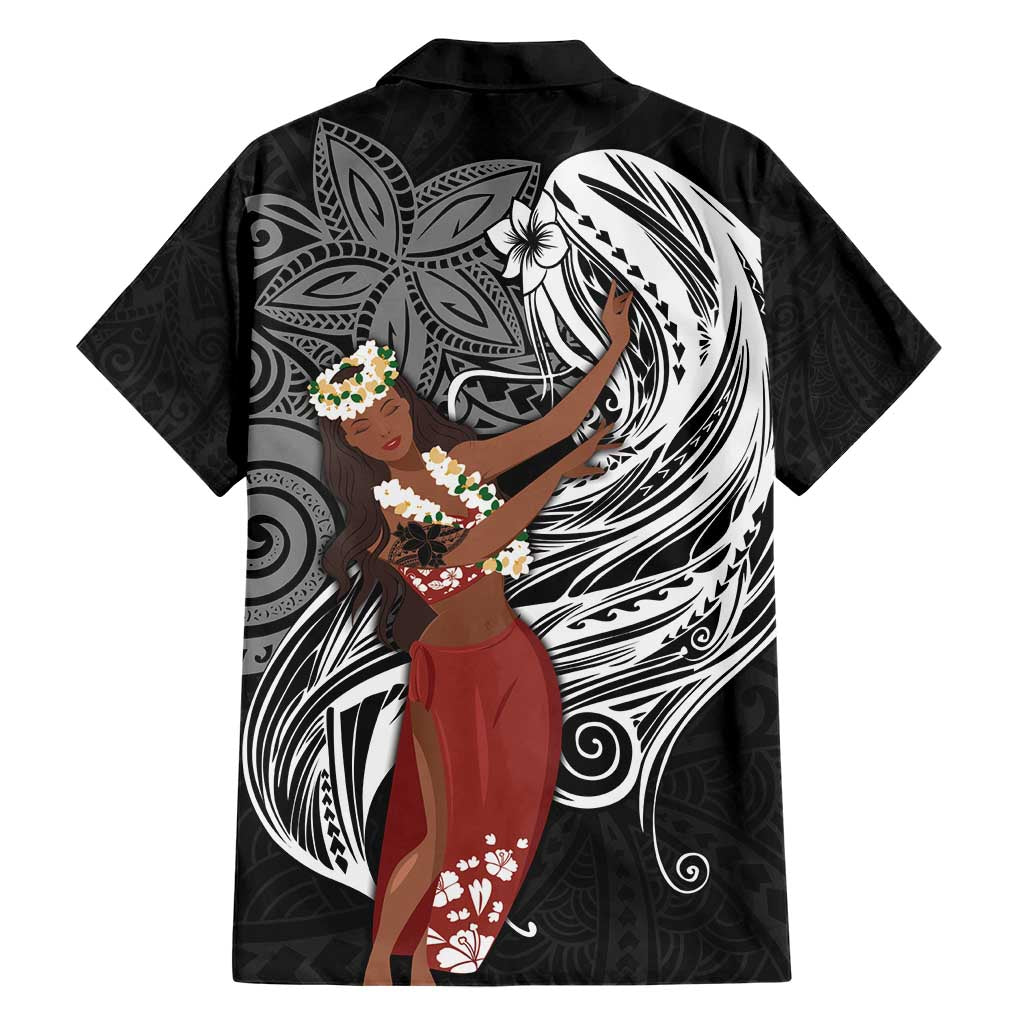 Tahiti Islands Polynesian Plumeria Hawaiian Shirt Tahitian Vahine 'Ote'a - Black