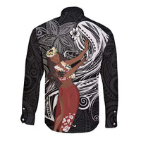 Tahiti Islands Polynesian Plumeria Long Sleeve Button Shirt Tahitian Vahine 'Ote'a - Black LT7 - Polynesian Pride