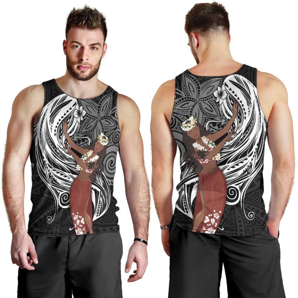 Tahiti Islands Polynesian Plumeria Men Tank Top Tahitian Vahine 'Ote'a - Black