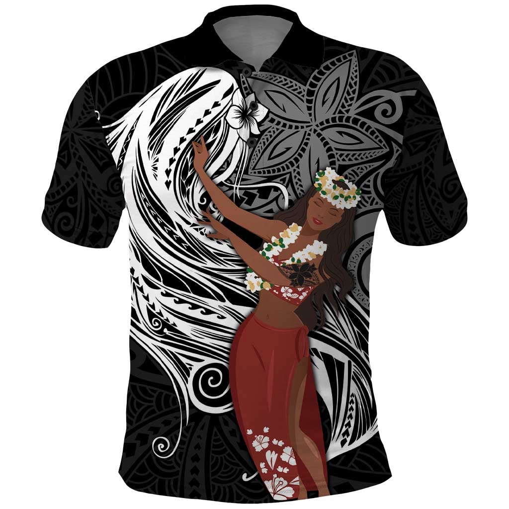 Tahiti Islands Polynesian Plumeria Polo Shirt Tahitian Vahine 'Ote'a - Black LT7 Black - Polynesian Pride