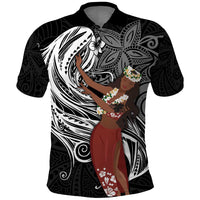 Tahiti Islands Polynesian Plumeria Polo Shirt Tahitian Vahine 'Ote'a - Black LT7 Black - Polynesian Pride