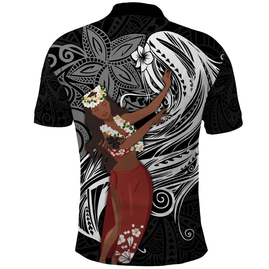 Tahiti Islands Polynesian Plumeria Polo Shirt Tahitian Vahine 'Ote'a - Black LT7 - Polynesian Pride