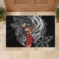 Tahiti Islands Polynesian Plumeria Rubber Doormat Tahitian Vahine 'Ote'a - Black LT7 Black - Polynesian Pride