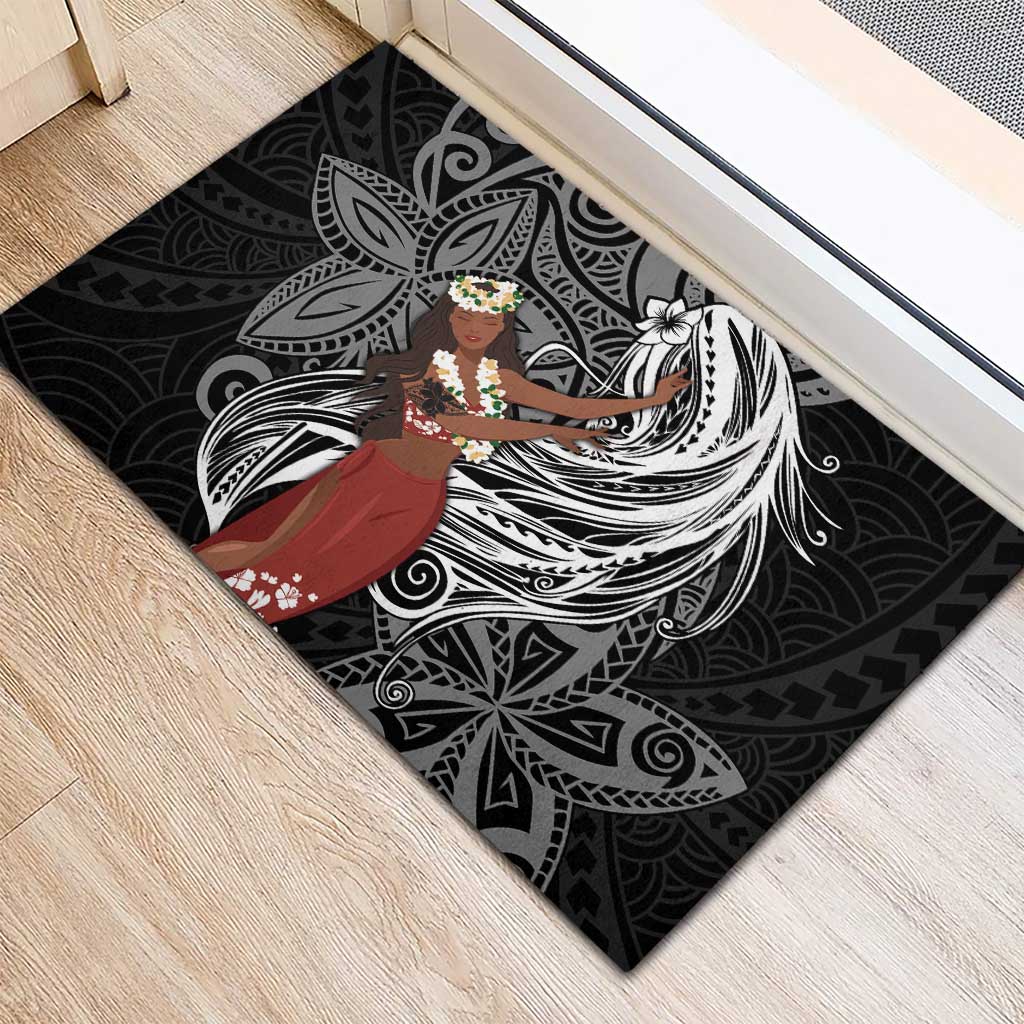 Tahiti Islands Polynesian Plumeria Rubber Doormat Tahitian Vahine 'Ote'a - Black LT7 - Polynesian Pride