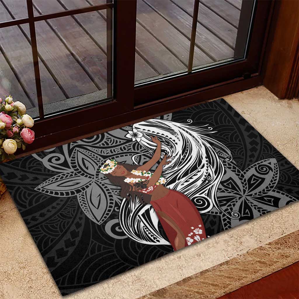 Tahiti Islands Polynesian Plumeria Rubber Doormat Tahitian Vahine 'Ote'a - Black LT7 - Polynesian Pride