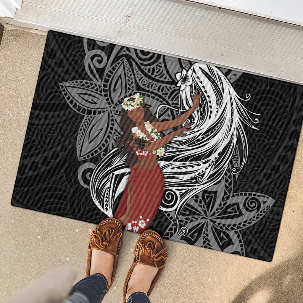 Tahiti Islands Polynesian Plumeria Rubber Doormat Tahitian Vahine 'Ote'a - Black LT7 - Polynesian Pride