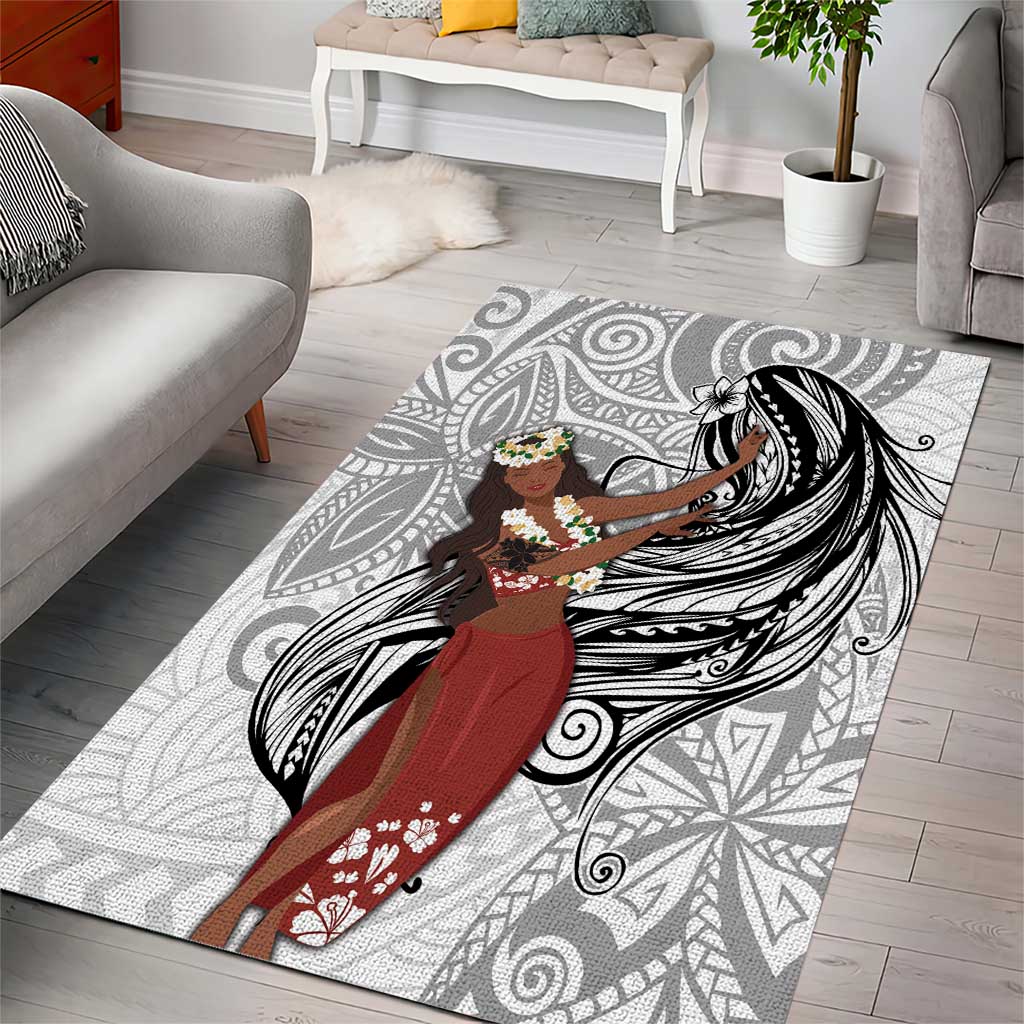 Tahiti Islands Polynesian Plumeria Area Rug Tahitian Vahine 'Ote'a - White