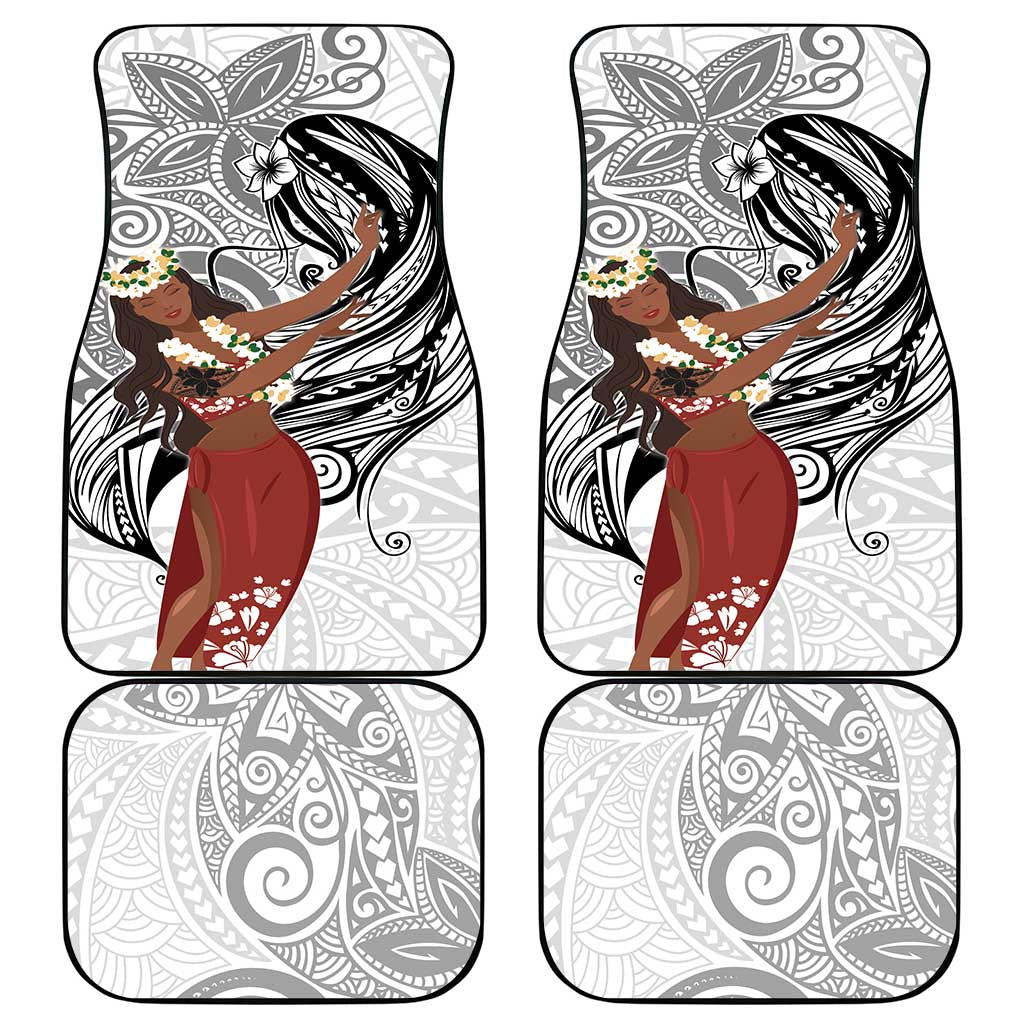 Tahiti Islands Polynesian Plumeria Car Mats Tahitian Vahine 'Ote'a - White