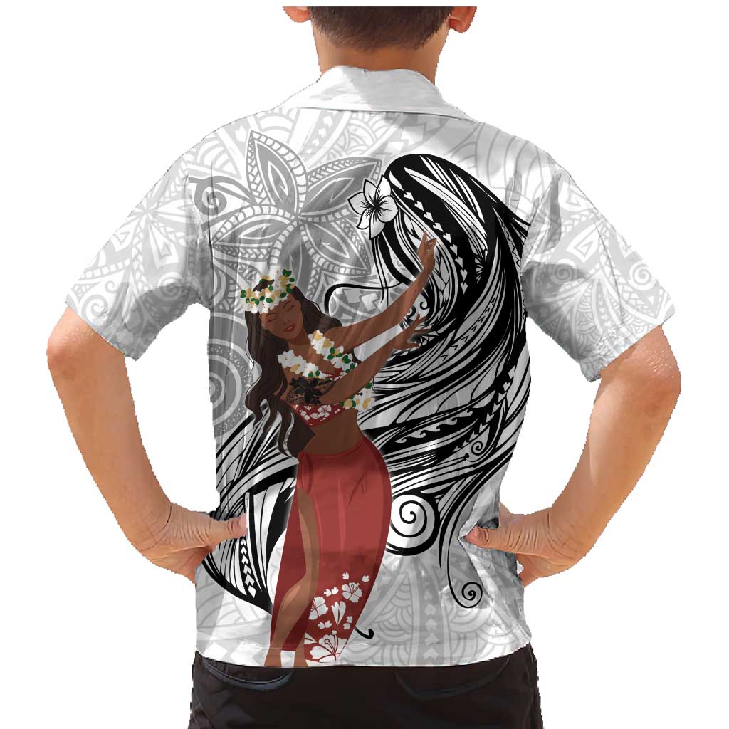 Tahiti Islands Polynesian Plumeria Family Matching Mermaid Dress and Hawaiian Shirt Tahitian Vahine 'Ote'a - White