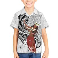 Tahiti Islands Polynesian Plumeria Family Matching Short Sleeve Bodycon Dress and Hawaiian Shirt Tahitian Vahine 'Ote'a - White