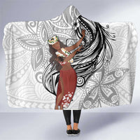 Tahiti Islands Polynesian Plumeria Hooded Blanket Tahitian Vahine 'Ote'a - White LT7 One Size White - Polynesian Pride