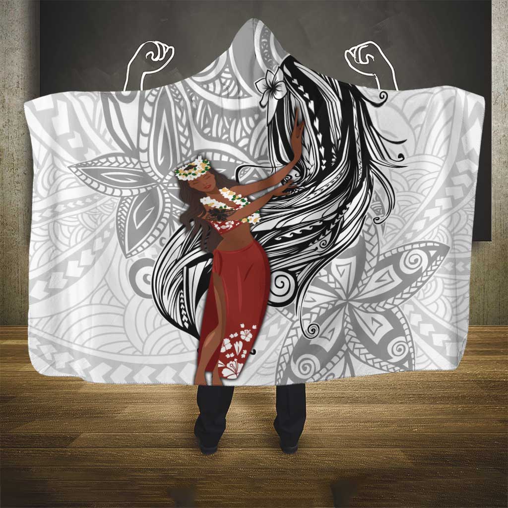 Tahiti Islands Polynesian Plumeria Hooded Blanket Tahitian Vahine 'Ote'a - White LT7 - Polynesian Pride