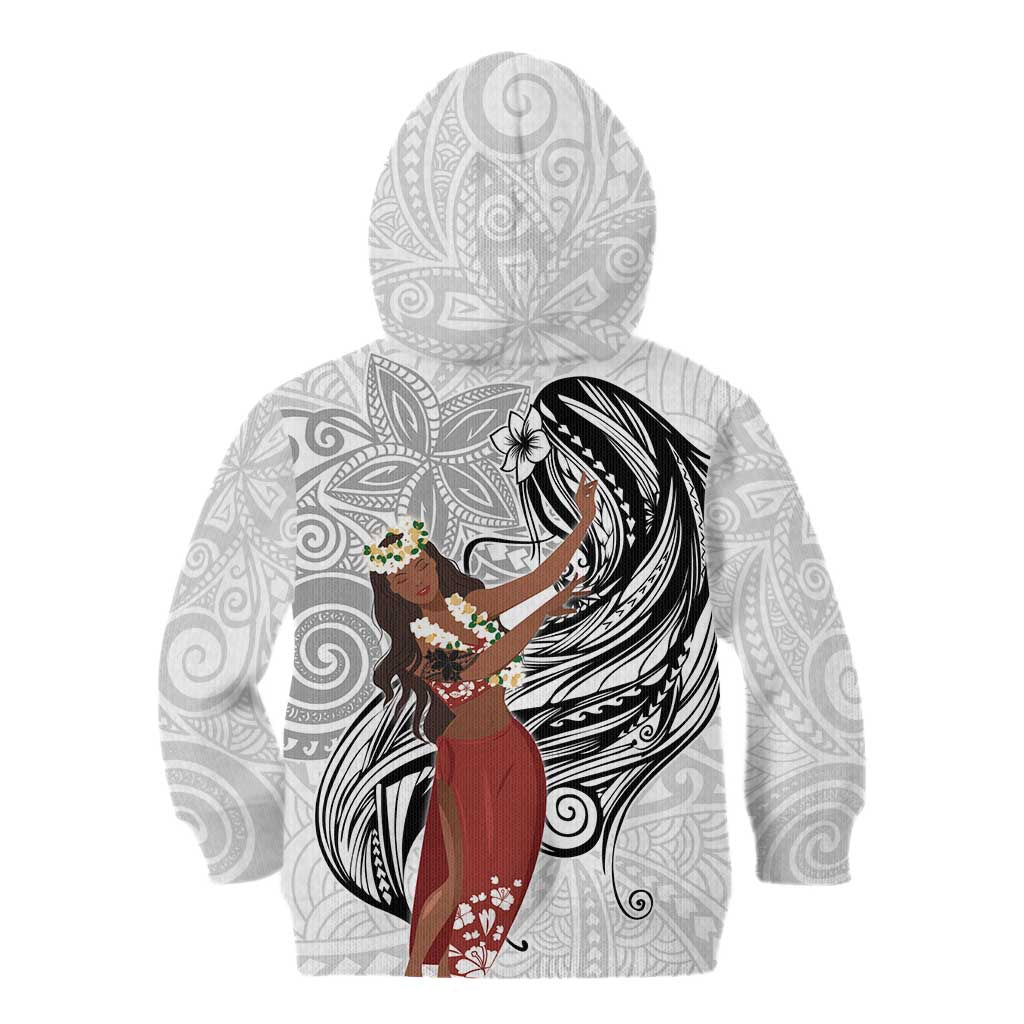 Tahiti Islands Polynesian Plumeria Kid Hoodie Tahitian Vahine 'Ote'a - White