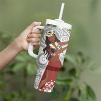 Tahiti Islands Polynesian Plumeria Tumbler With Handle Tahitian Vahine 'Ote'a - White LT7 - Polynesian Pride