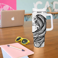 Tahiti Islands Polynesian Plumeria Tumbler With Handle Tahitian Vahine 'Ote'a - White LT7 - Polynesian Pride