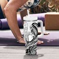 Tahiti Islands Polynesian Plumeria Tumbler With Handle Tahitian Vahine 'Ote'a - White LT7 - Polynesian Pride