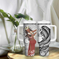Tahiti Islands Polynesian Plumeria Tumbler With Handle Tahitian Vahine 'Ote'a - White LT7 - Polynesian Pride