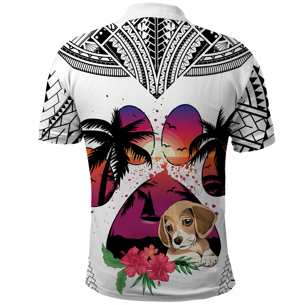 Polynesian Polo Shirt Dog Lover With Beagle - Sunset At The Beach White Ver LT7 - Polynesian Pride