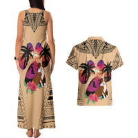 Polynesian Couples Matching Tank Maxi Dress and Hawaiian Shirt Dog Lover With Border Collie - Sunset At The Beach LT7 - Polynesian Pride