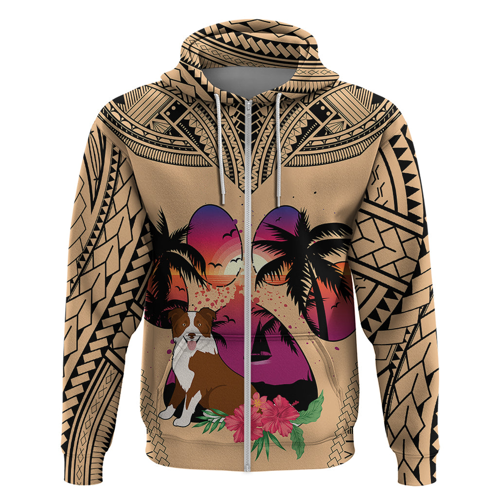 Polynesian Hoodie Dog Lover With Border Collie - Sunset At The Beach LT7 - Polynesian Pride
