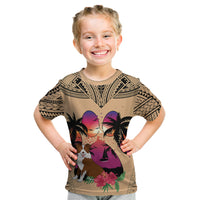 Polynesian Kid T Shirt Dog Lover With Border Collie - Sunset At The Beach LT7 Coral - Polynesian Pride