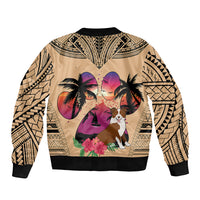 Polynesian Sleeve Zip Bomber Jacket Dog Lover With Border Collie - Sunset At The Beach LT7 - Polynesian Pride