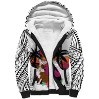 Polynesian Sherpa Hoodie Dog Lover With Border Collie - Sunset At The Beach White Ver LT7 Unisex White - Polynesian Pride