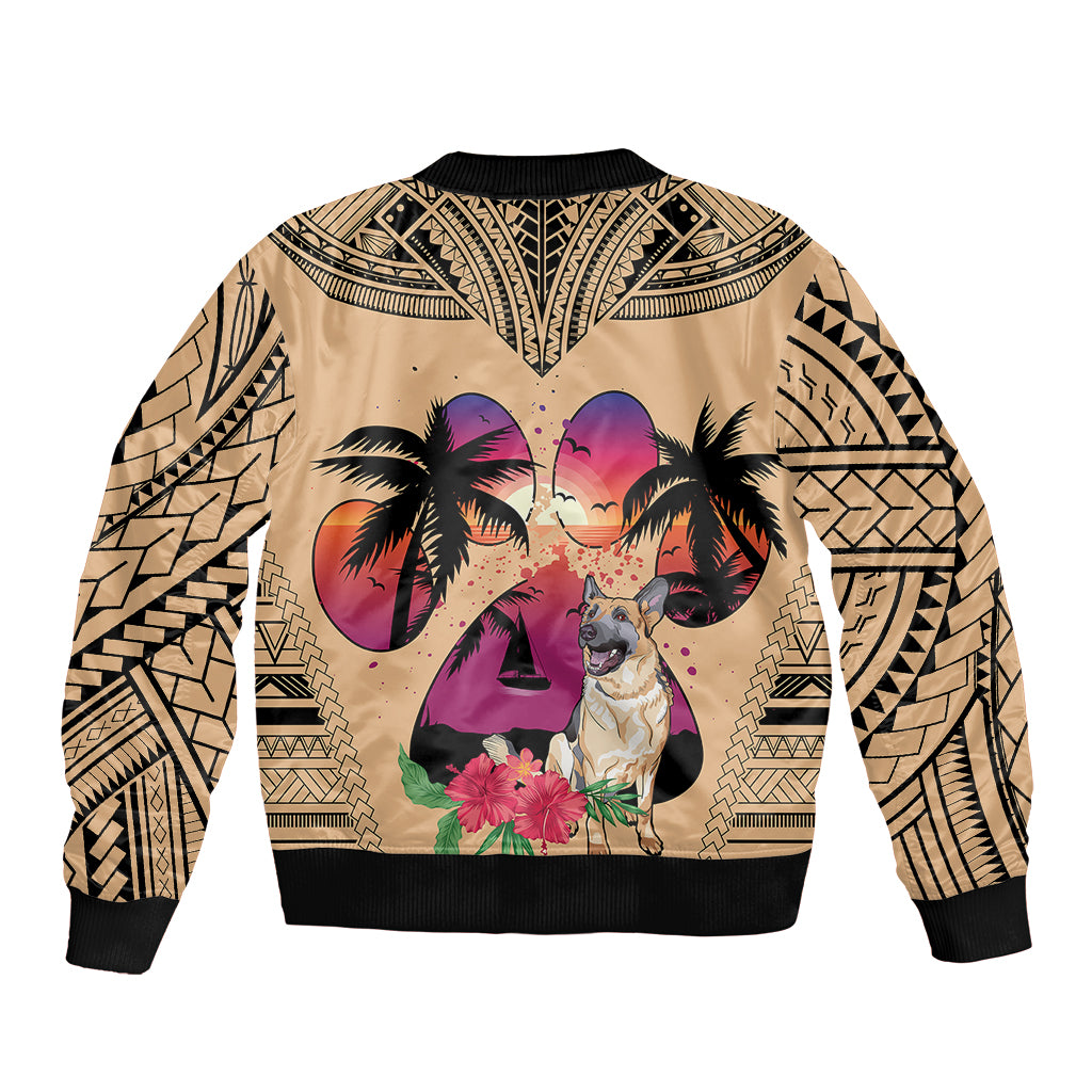 Polynesian Bomber Jacket Dog Lover With German Shepherd - Sunset At The Beach LT7 - Polynesian Pride