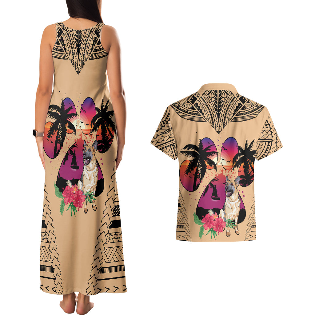 Polynesian Couples Matching Tank Maxi Dress and Hawaiian Shirt Dog Lover With German Shepherd - Sunset At The Beach LT7 - Polynesian Pride