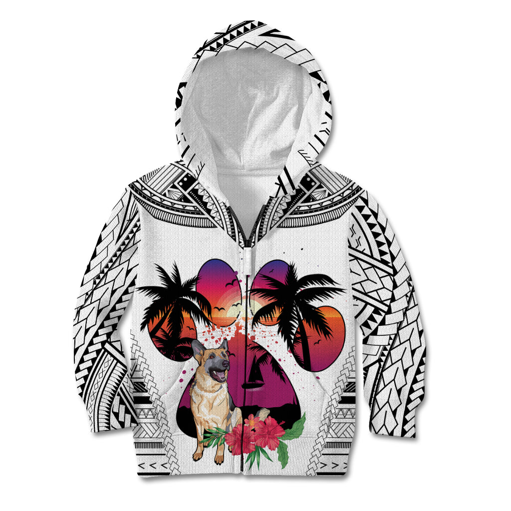 Polynesian Kid Hoodie Dog Lover With German Shepherd - Sunset At The Beach White Ver LT7 Zip Hoodie White - Polynesian Pride