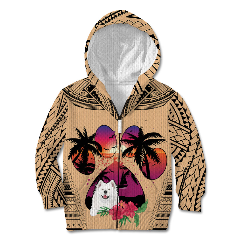 Polynesian Kid Hoodie Dog Lover With Samoyed - Sunset At The Beach LT7 Zip Hoodie Coral - Polynesian Pride