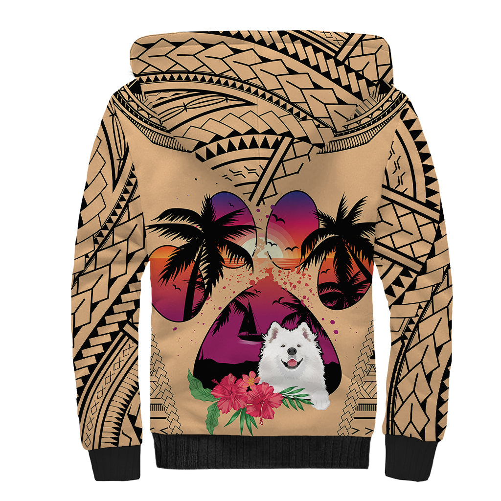 Polynesian Sherpa Hoodie Dog Lover With Samoyed - Sunset At The Beach LT7 - Polynesian Pride