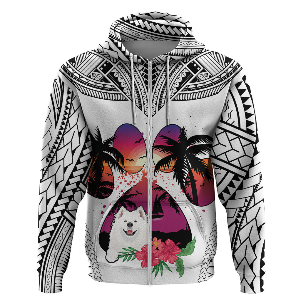 Polynesian Hoodie Dog Lover With Samoyed - Sunset At The Beach White Ver LT7 - Polynesian Pride