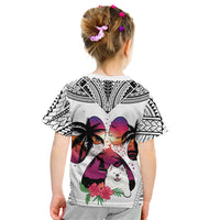 Polynesian Kid T Shirt Dog Lover With Samoyed - Sunset At The Beach White Ver LT7 - Polynesian Pride