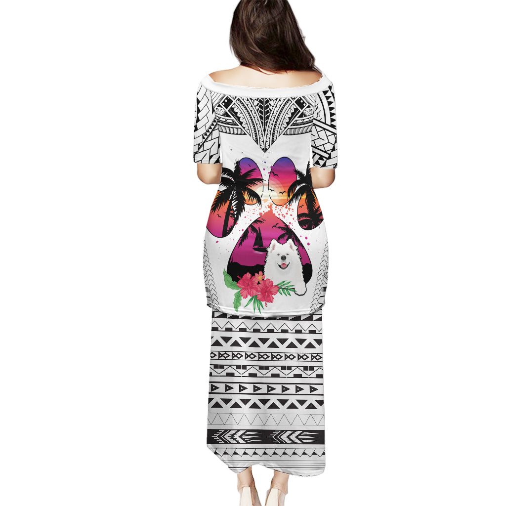 Polynesian Puletasi Dog Lover With Samoyed - Sunset At The Beach White Ver LT7 - Polynesian Pride