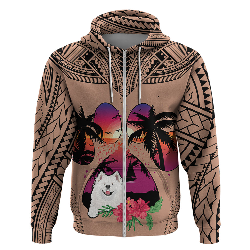 Polynesian Hoodie Dog Lover With Samoyed - Sunset At The Beach Brown Ver LT7 - Polynesian Pride