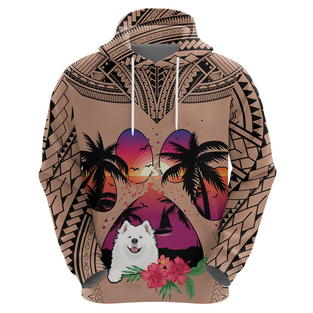 Polynesian Hoodie Dog Lover With Samoyed - Sunset At The Beach Brown Ver LT7 - Polynesian Pride