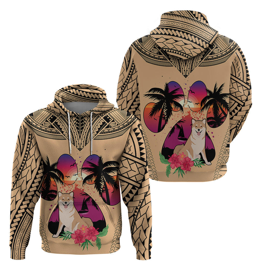 Polynesian Hoodie Dog Lover With Shiba Inu - Sunset At The Beach LT7 - Polynesian Pride