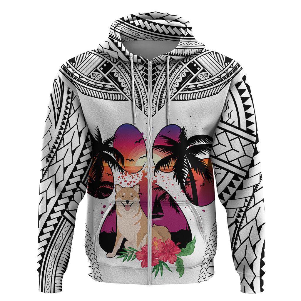Polynesian Hoodie Dog Lover With Shiba Inu - Sunset At The Beach White Ver LT7 - Polynesian Pride