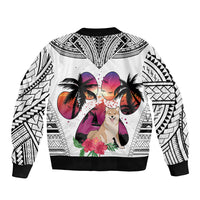 Polynesian Sleeve Zip Bomber Jacket Dog Lover With Shiba Inu - Sunset At The Beach White Ver LT7 - Polynesian Pride