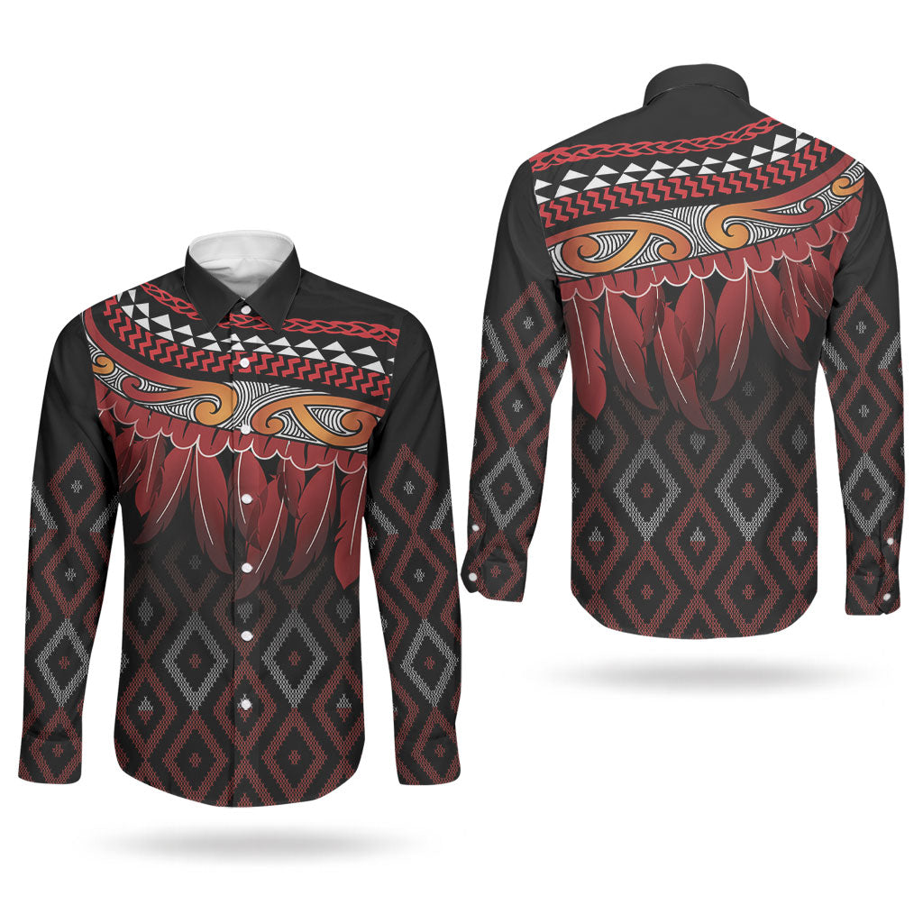 Aotearoa Maori Ngapuhi Iwi Couples Matching Summer Maxi Dress and Long Sleeve Button Shirt Korowai Tukutuku Kaokao Motifs