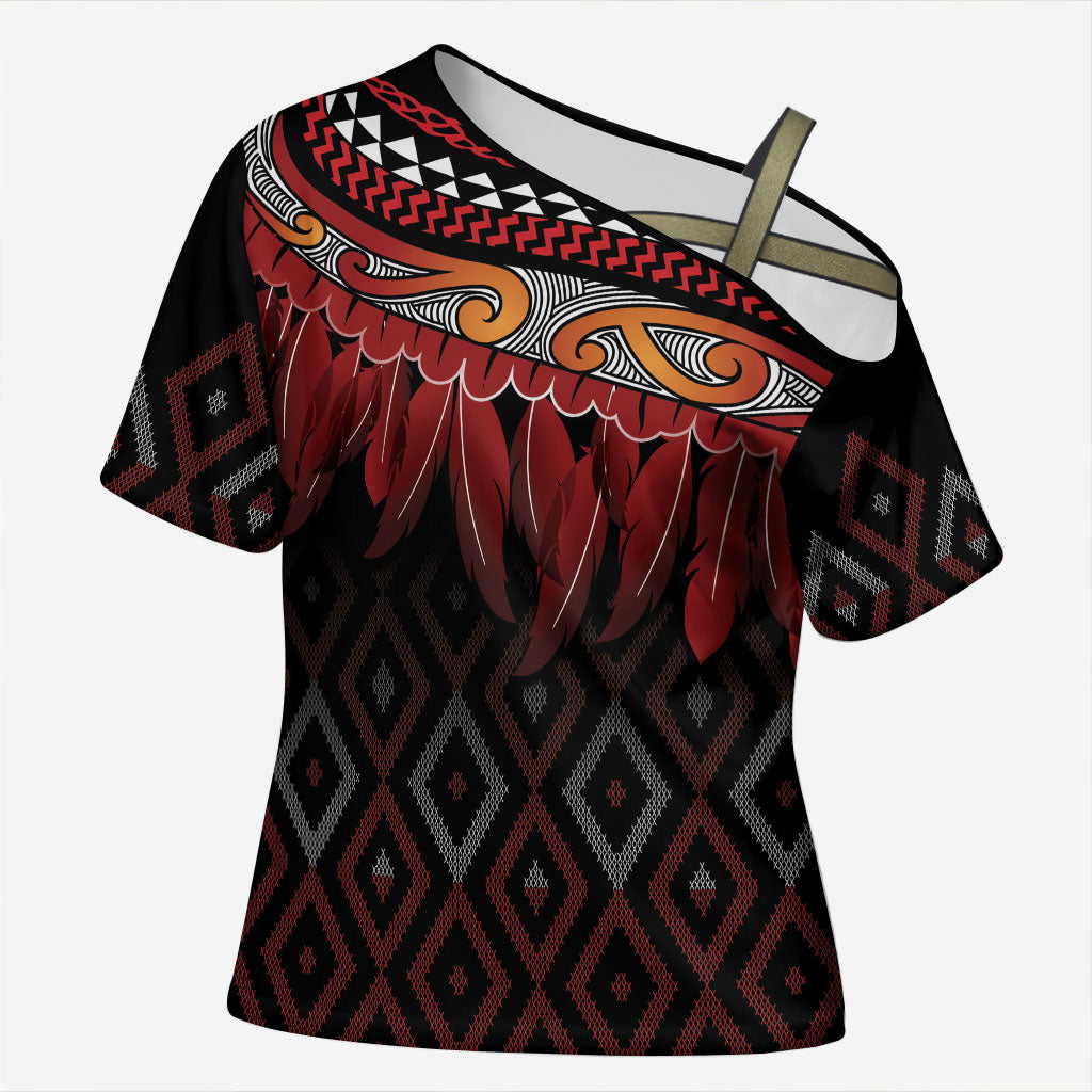 Aotearoa Maori Ngapuhi Iwi Cross Shoulder Shirt Korowai Tukutuku Kaokao Motifs